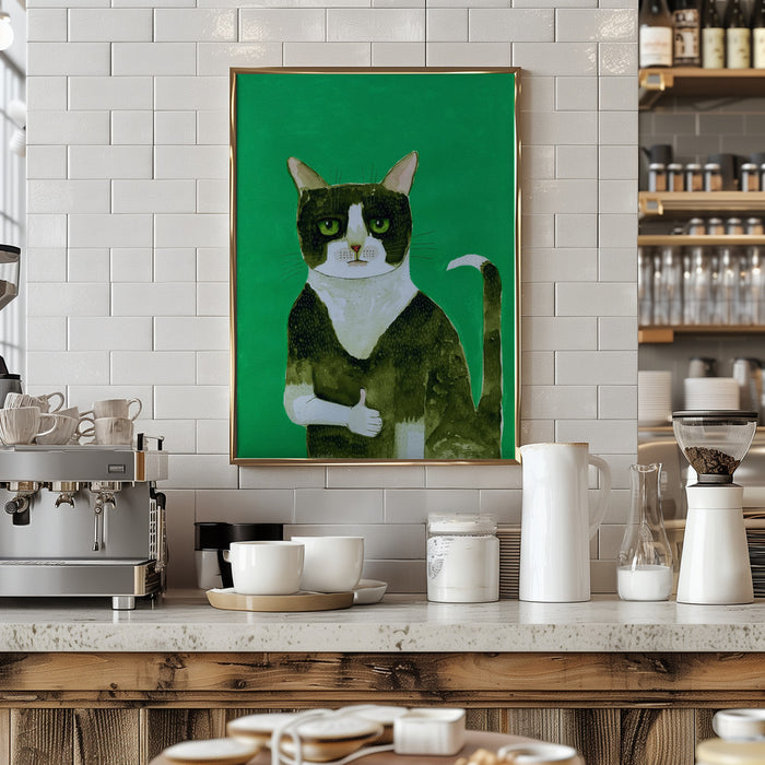 Tuxedo Cat Thumbs Up Framed Art Modern Wall Decor