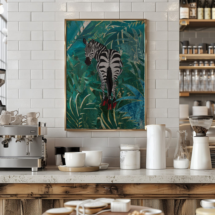 Zebra wearing heels in the jungle Framed Art Wall Decor