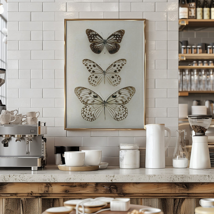 Three Neutral Butterflies Framed Art Modern Wall Decor