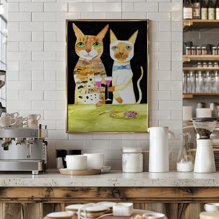 Cats Drinking Best Friends Framed Art Wall Decor