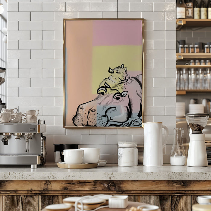 Mama hippo and baby Framed Art Wall Decor