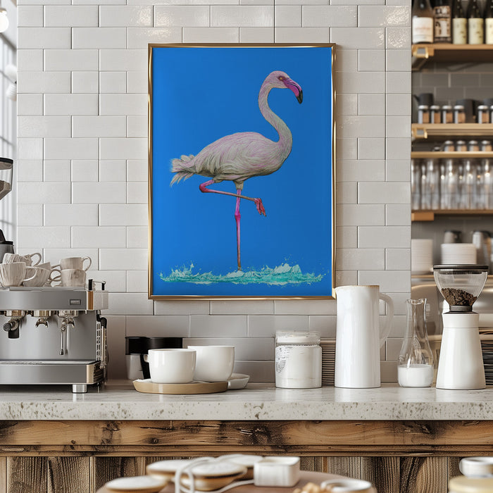 Flamingo in water blue sky Framed Art Wall Decor