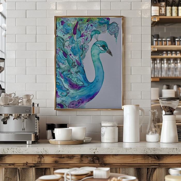 Emerald Peacock Framed Art Modern Wall Decor