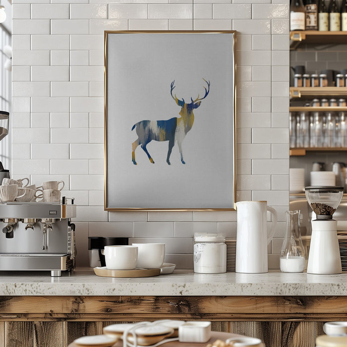 Blue & Yellow Deer Framed Art Modern Wall Decor