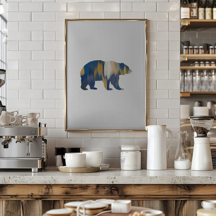 Bear Blue & Yellow Framed Art Modern Wall Decor