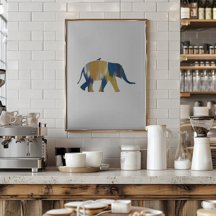 Blue & Yellow Elephant Framed Art Modern Wall Decor