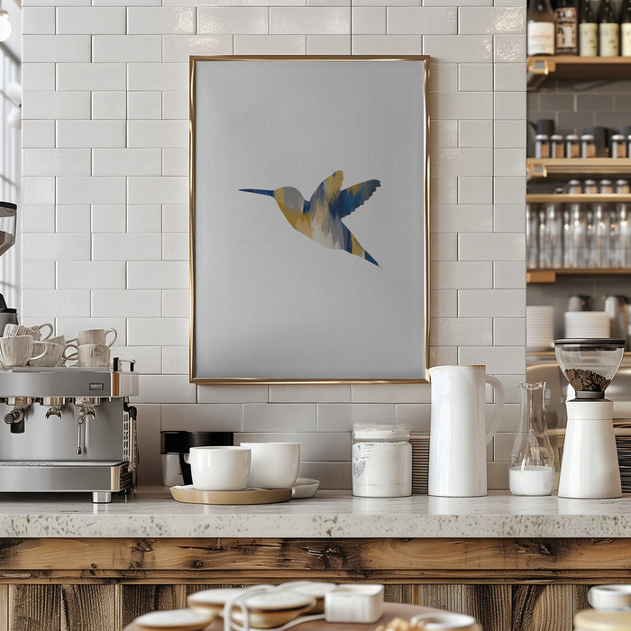 Blue & Yellow Hummingbird I Framed Art Modern Wall Decor