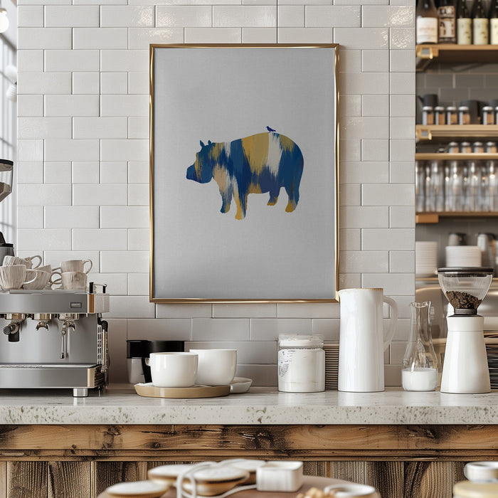 Blue & Yellow Hippo Framed Art Wall Decor