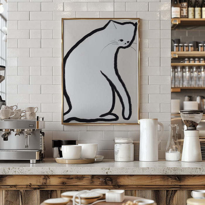 White cat Framed Art Wall Decor