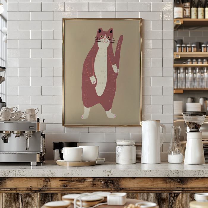 Brown and white cat Framed Art Modern Wall Decor