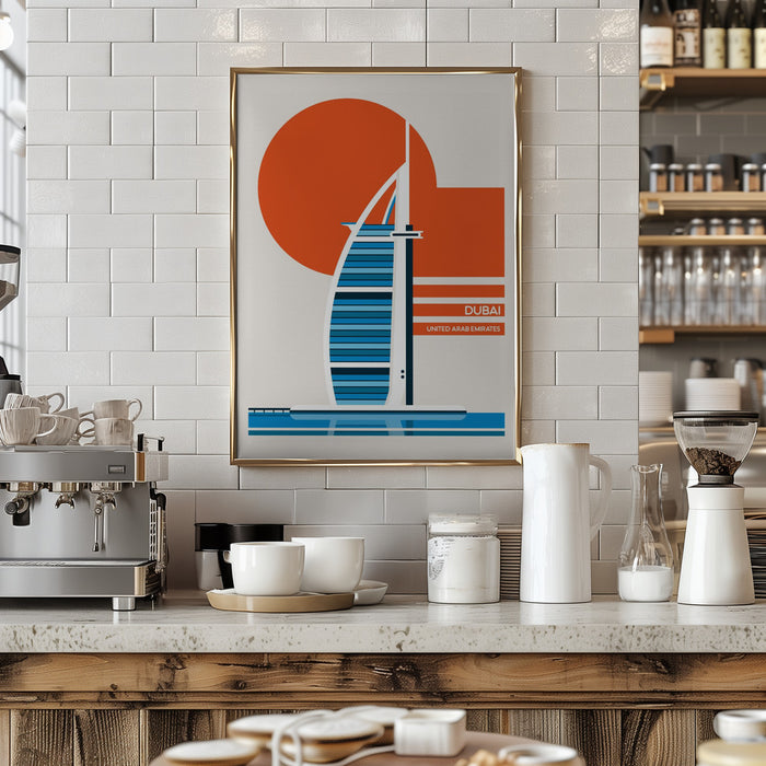 Dubai Burj Al Arab Minimalist Retro Travel Print Framed Art Wall Decor