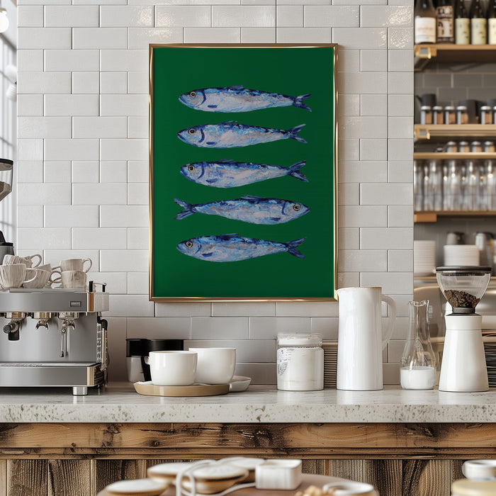 Sardines Forest Green Framed Art Modern Wall Decor