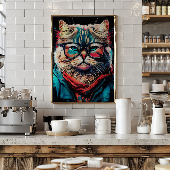 Hipster cat animal art Framed Art Modern Wall Decor