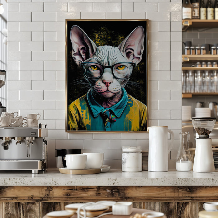 Hipster cat animal art Framed Art Modern Wall Decor