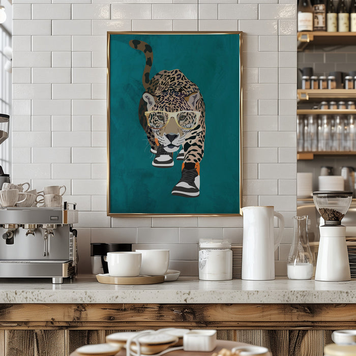 Jaguar prowling in high top sneakers Framed Art Modern Wall Decor