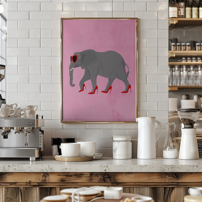 Elephant in heels and heart glasses Framed Art Wall Decor