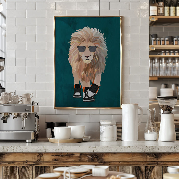 Lion prowling in high top sneakers Framed Art Wall Decor