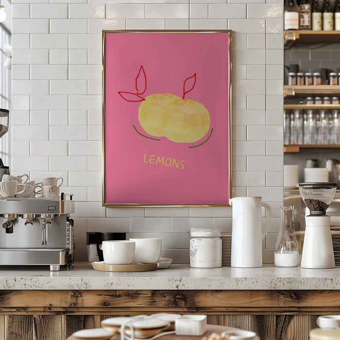 Lemons in Pink Framed Art Modern Wall Decor