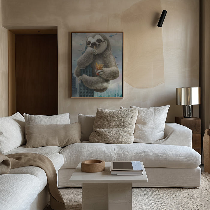 sloth climbing a building Framed Art Modern Wall Decor