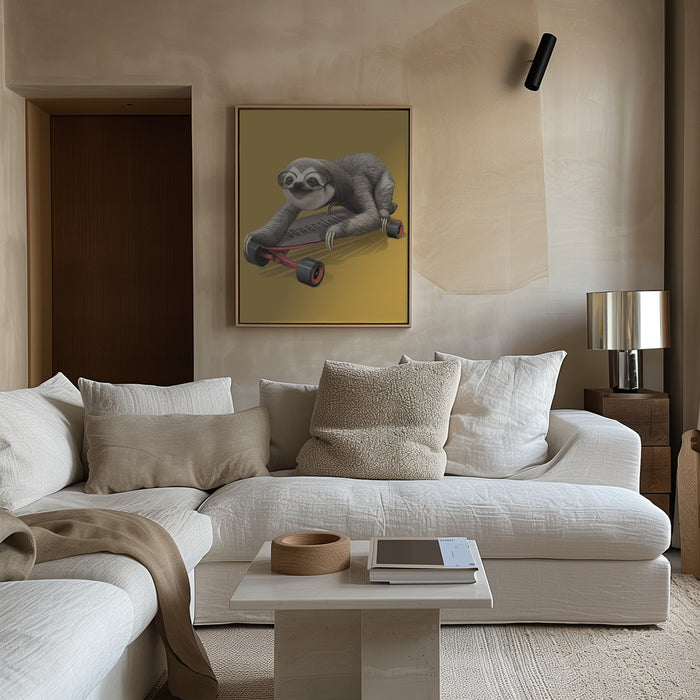 sloth on skateboard Framed Art Wall Decor