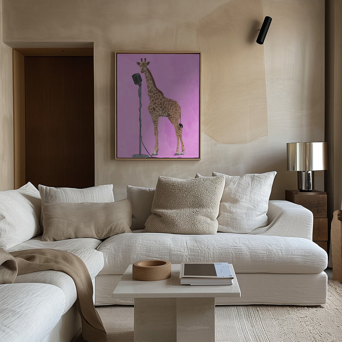 Giraffe Microphone Pink 01 Framed Art Wall Decor