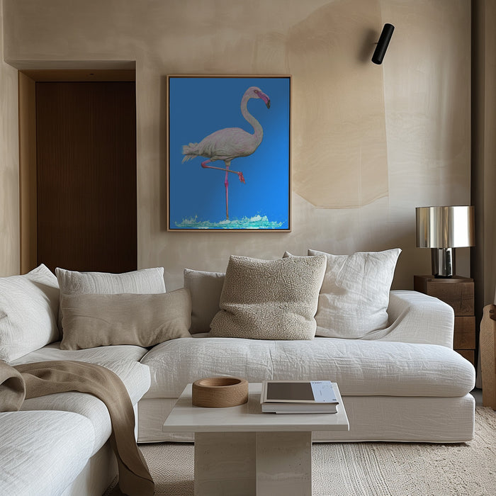 Flamingo in water blue sky Framed Art Wall Decor