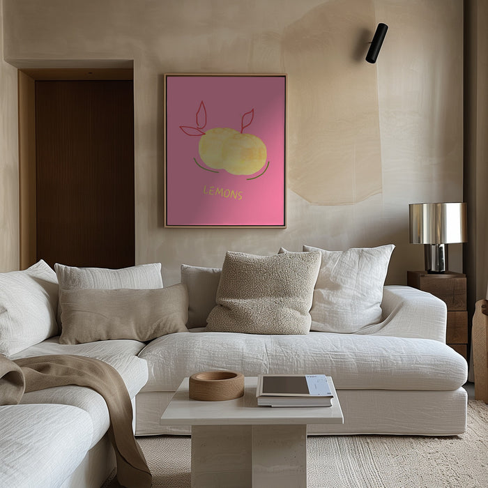 Lemons in Pink Framed Art Modern Wall Decor