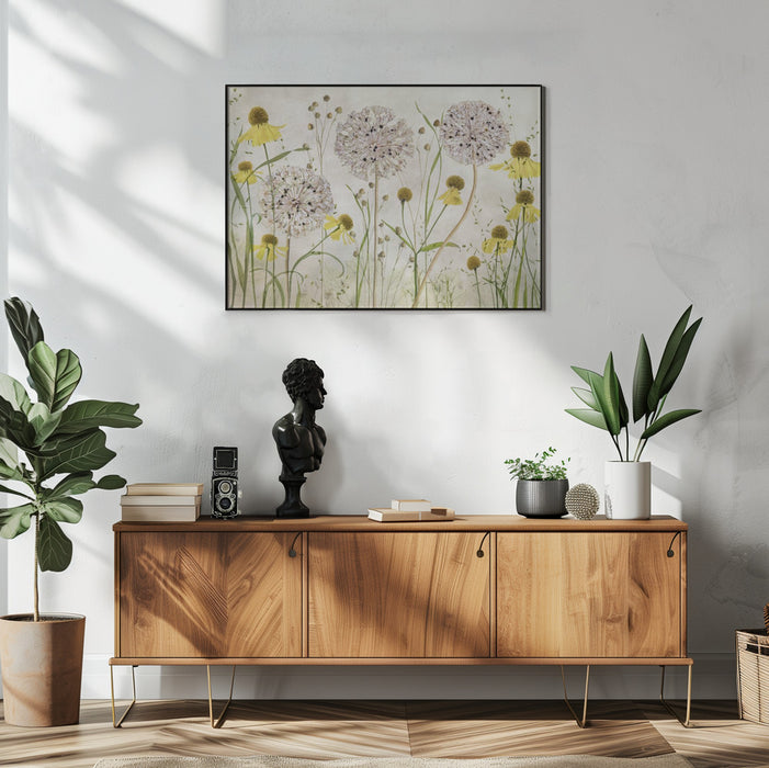 Allium and Helenium Landscape Framed Art - Unique Home Decor with Nature-Inspired Design