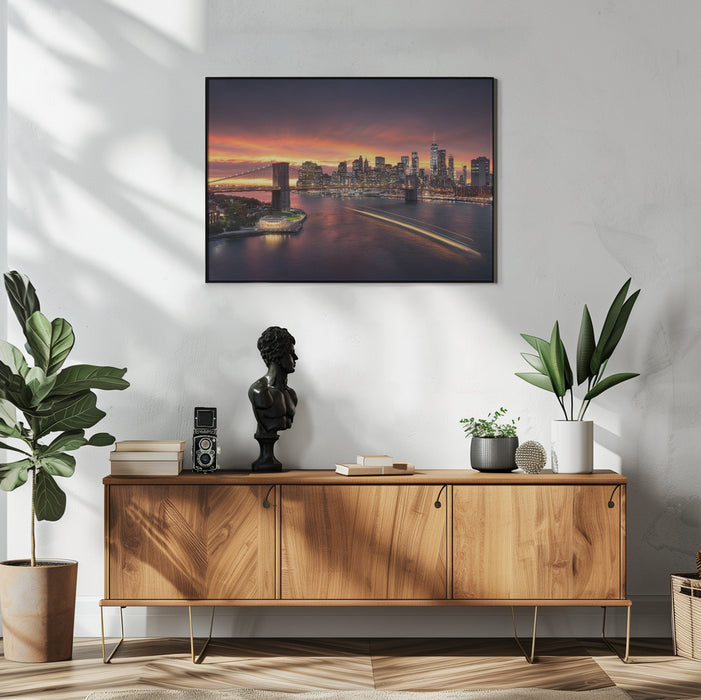 New York Landscape Framed Art - Cityscape Wall Decor for Home or Office