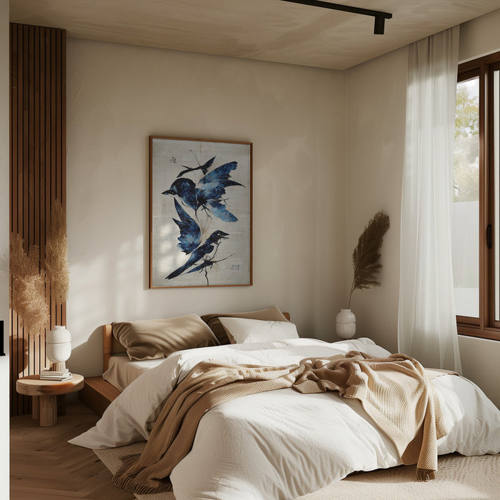 Blue Birds Framed Art Modern Wall Decor