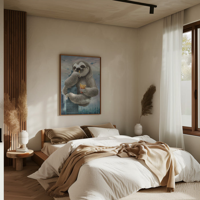 sloth climbing a building Framed Art Modern Wall Decor