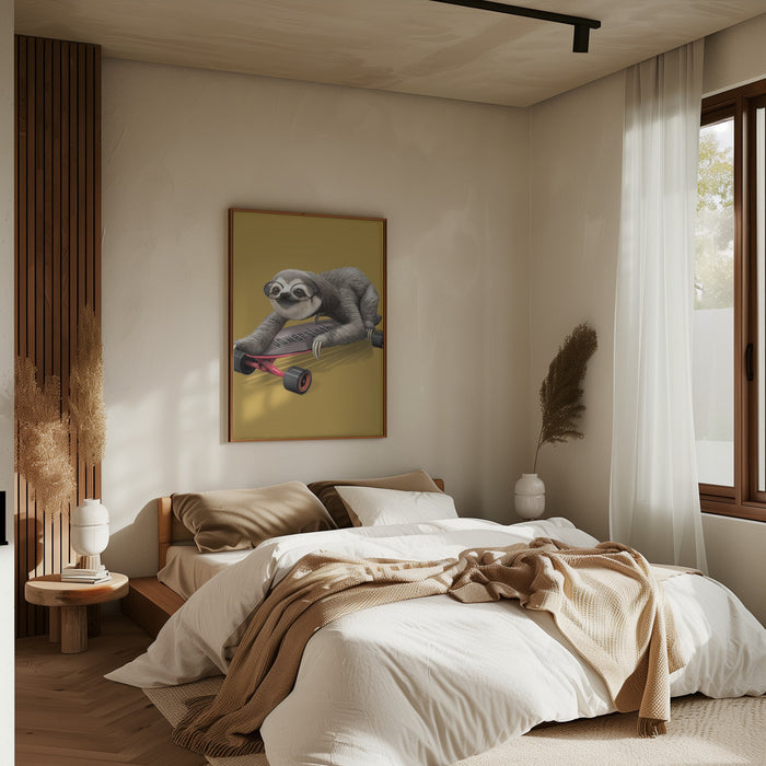 sloth on skateboard Framed Art Wall Decor