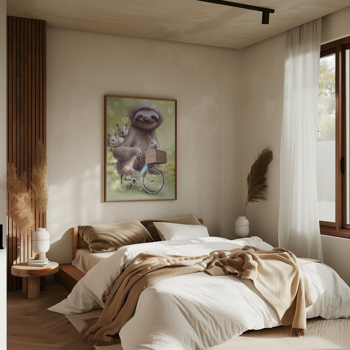 SLOTH GO RIDING Framed Art Modern Wall Decor