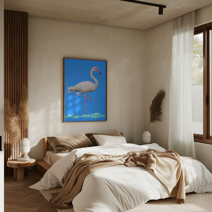 Flamingo in water blue sky Framed Art Wall Decor