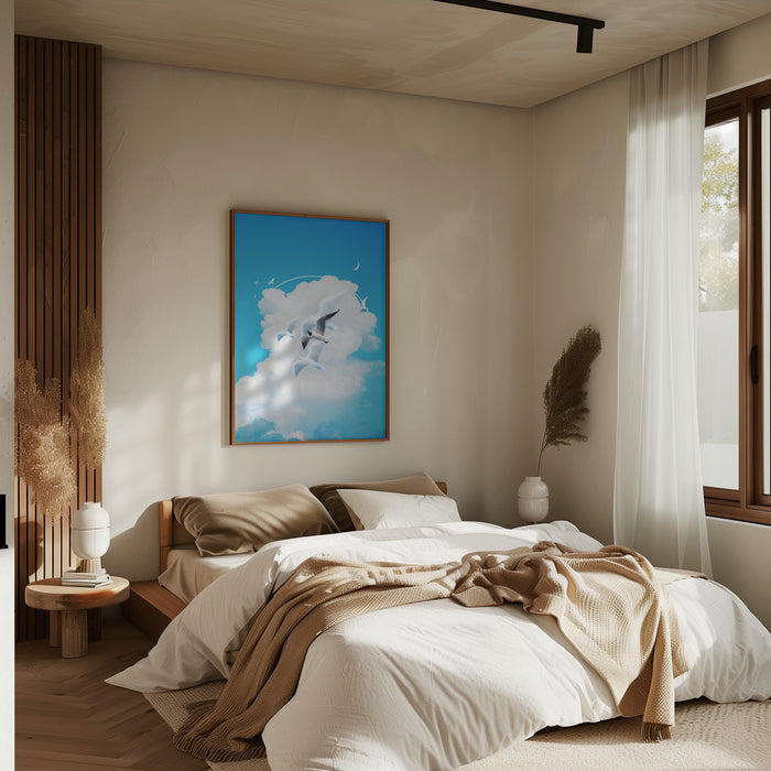 Fly Free Birds Cloud Framed Art Modern Wall Decor