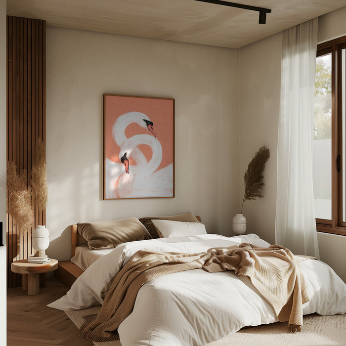 Swans Framed Art Modern Wall Decor