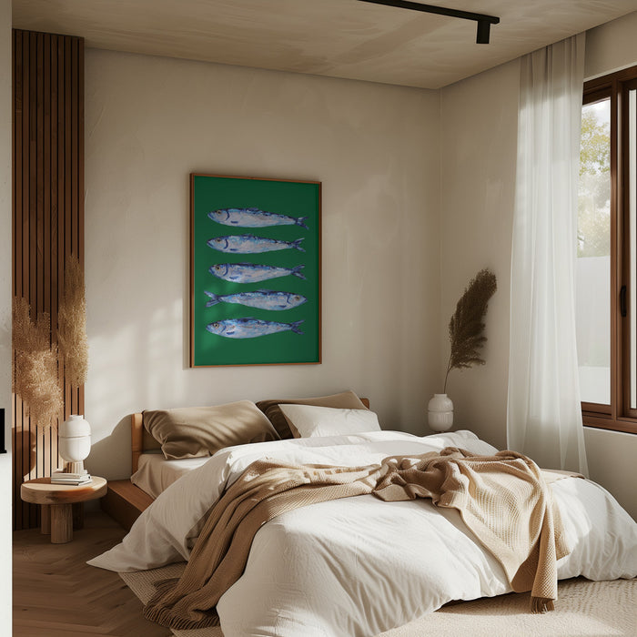 Sardines Forest Green Framed Art Modern Wall Decor