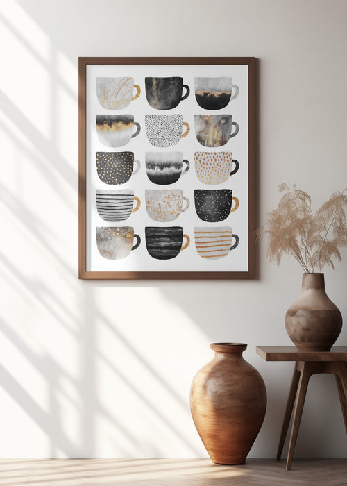 Pretty Coffee Cups Framed Art Modern Wall Decor