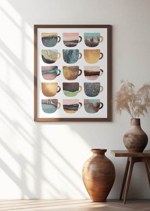 Earthy Coffee Cups Framed Art Modern Wall Decor