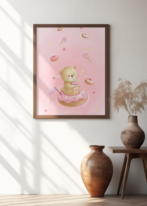 Teddy Bear and Donut cake Framed Art Modern Wall Decor