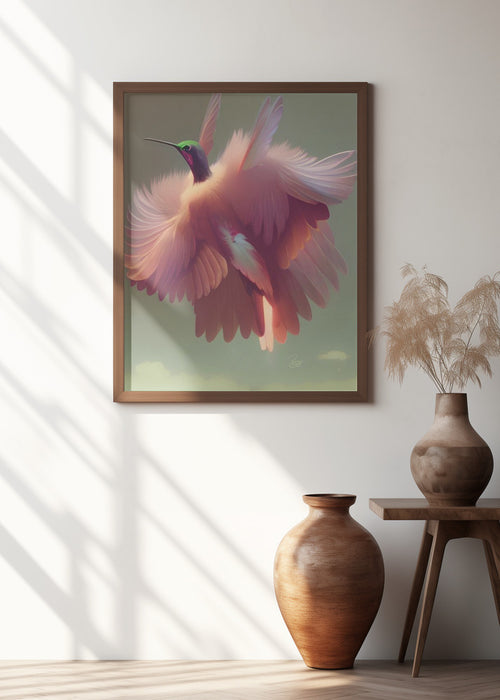 Humming Bird with Pink Wings Framed Art Wall Decor