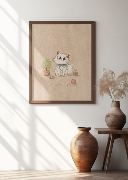 Kawaii Cat Framed Art Modern Wall Decor