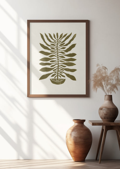 ne Hundred-Leaved Plant #22 / Lino Print Framed Art Modern Wall Decor