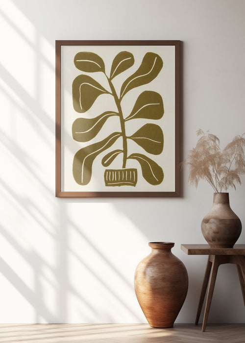 Linocut Houseplant #2 Framed Art Modern Wall Decor