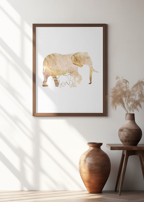 White Gold Elephants Framed Art Wall Decor