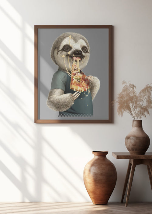 sloth eat pizza Framed Art Wall Decor