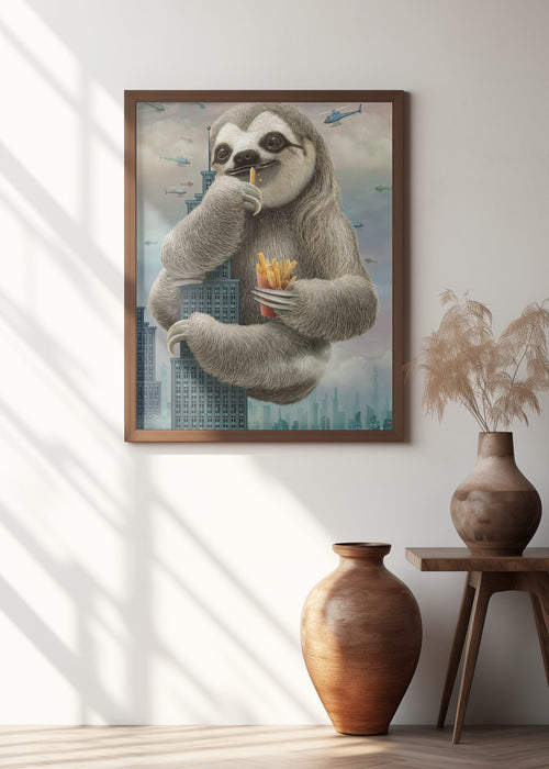 sloth climbing a building Framed Art Modern Wall Decor