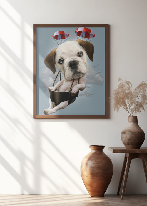 puppy on parachute Framed Art Wall Decor