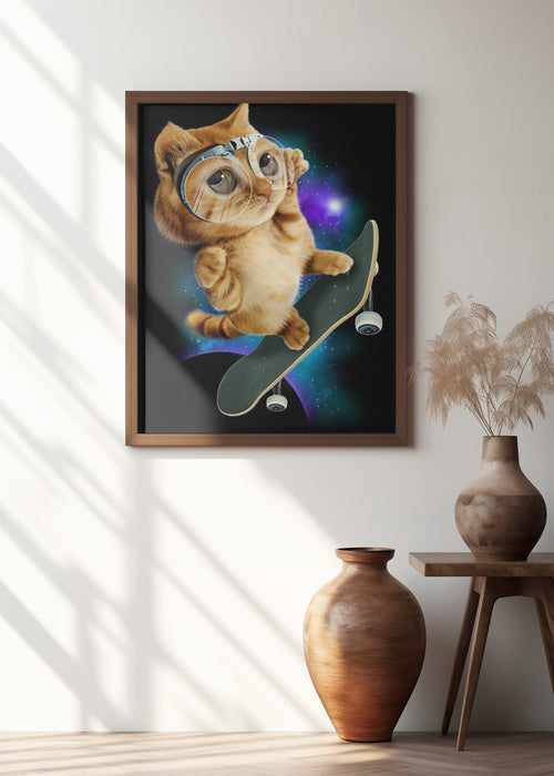 cat on skateboard Framed Art Wall Decor