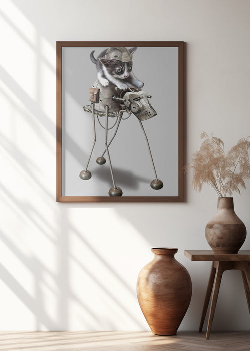 cat on robot Framed Art Wall Decor